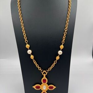 MARVELLA Vintage Brushed Gold Tone Maltese Cross Necklace